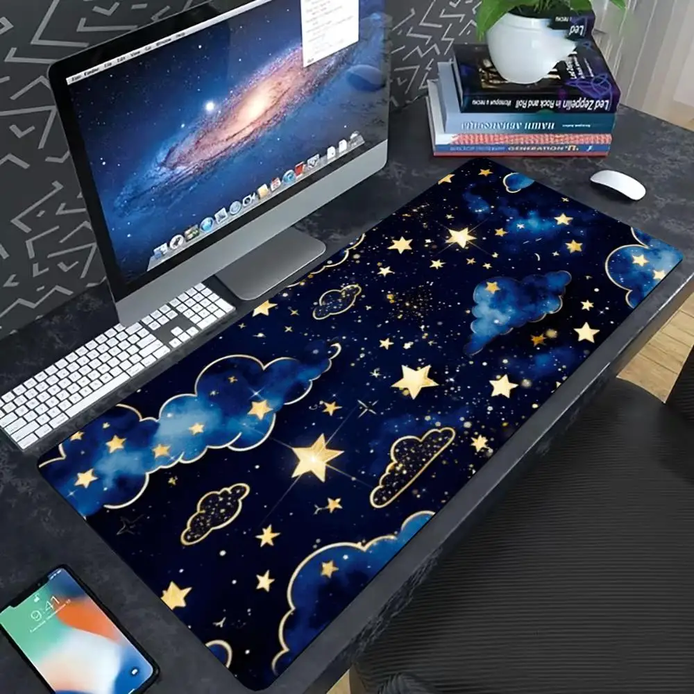Star Cloud Stitched Edge large Extended Desk Mousepad for PC Laptop Starry Sky Lovers Girls Gamers Office Home Decor