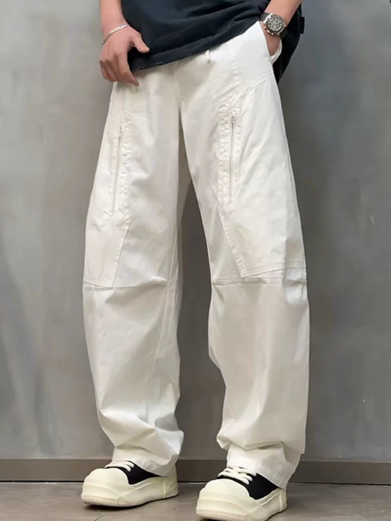 

Retro American Men's Wide Leg Knife Work Pants Washed Loose Casual Trousers High Street Fashion Floor Length Cotton Pants