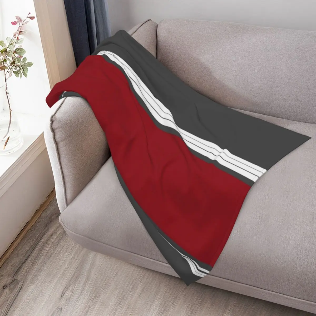 بطانية رمي بخطوط رمادية وحمراء للهالوين هدية شخصية بطانيات فروي مرجحة #3