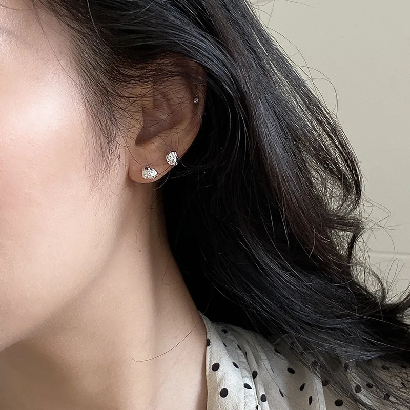 Creative Personality 925 Sterling Silver Irregularly Textured Meteorite Stud Earrings for Women Trendy Jewelry Accessories Gifts