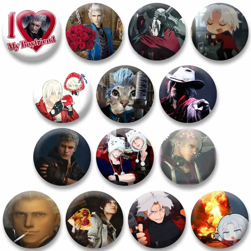 Anime Game Devil May Cry Button Pins Cartoon Role Playing Badges Dante and Vergil Round Brooch Bag Clothing Decor Jewelry Gifts
