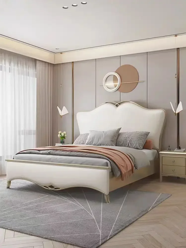 Light Luxury American Style Solid Wood Modern Simple Double Bed  Princess Bed Master Bedroom Storage Marriage Bed