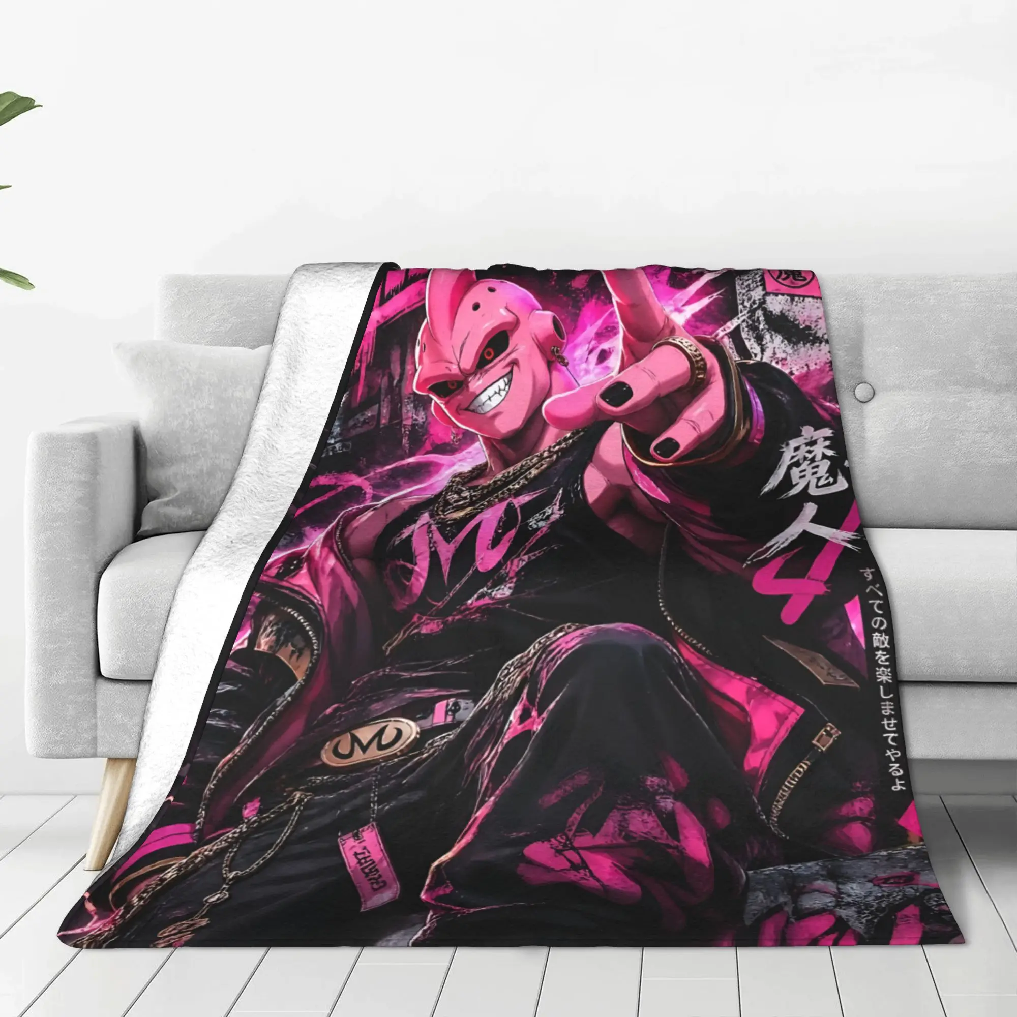 1PC Dragon Ball Majin Buu Pink Anime  home room decorations Winter Blankets for Adults Bedding Home Interior Sofa Knee