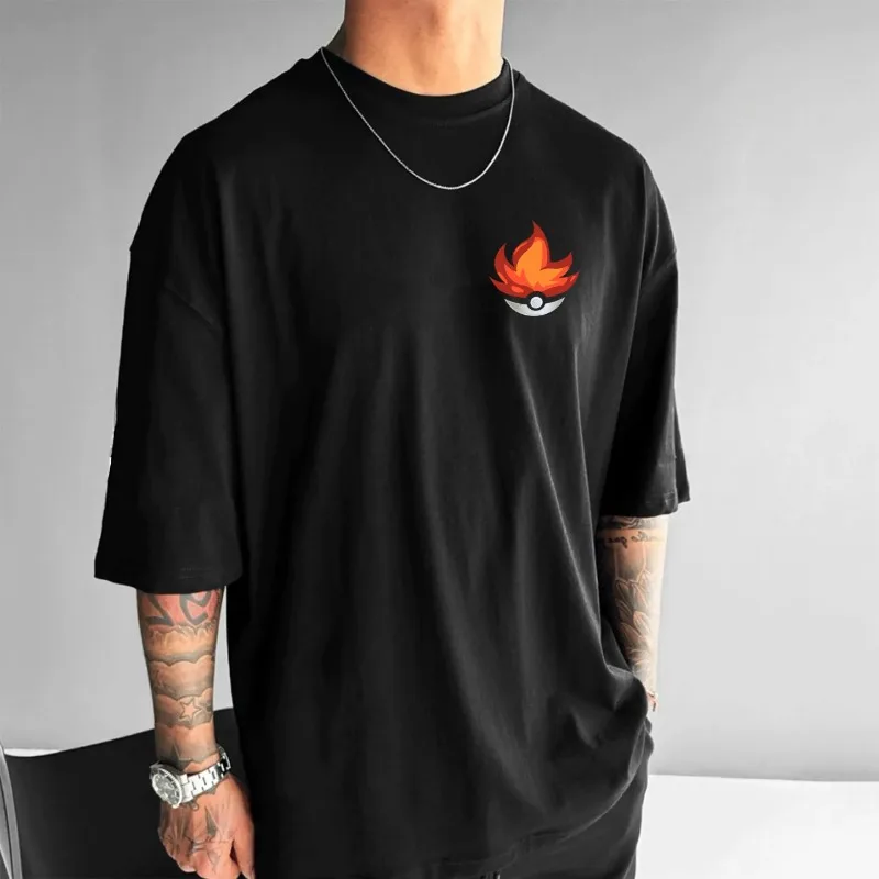 2025 Zomer Pokémon Anime Infernape Merk 100% Puur Katoen Gedrukt T-shirt Mannen Harajuku Losse Casual Veelzijdige Korte mouwen Y2k