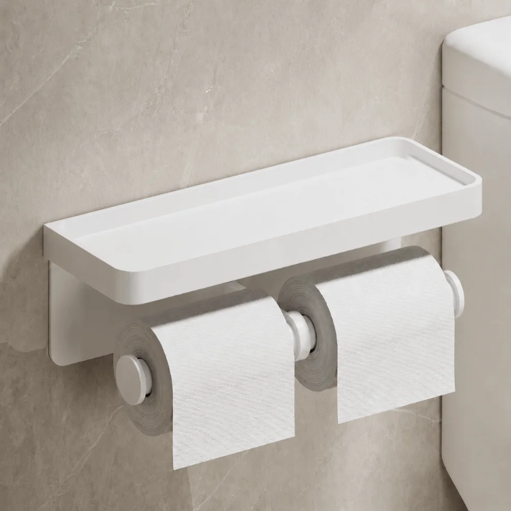 Durable Wall Mounted Paper Roll Storage Shelf Aluminum Alloy Versatile Toilet Paper Holder Tissue Roll Holder Household