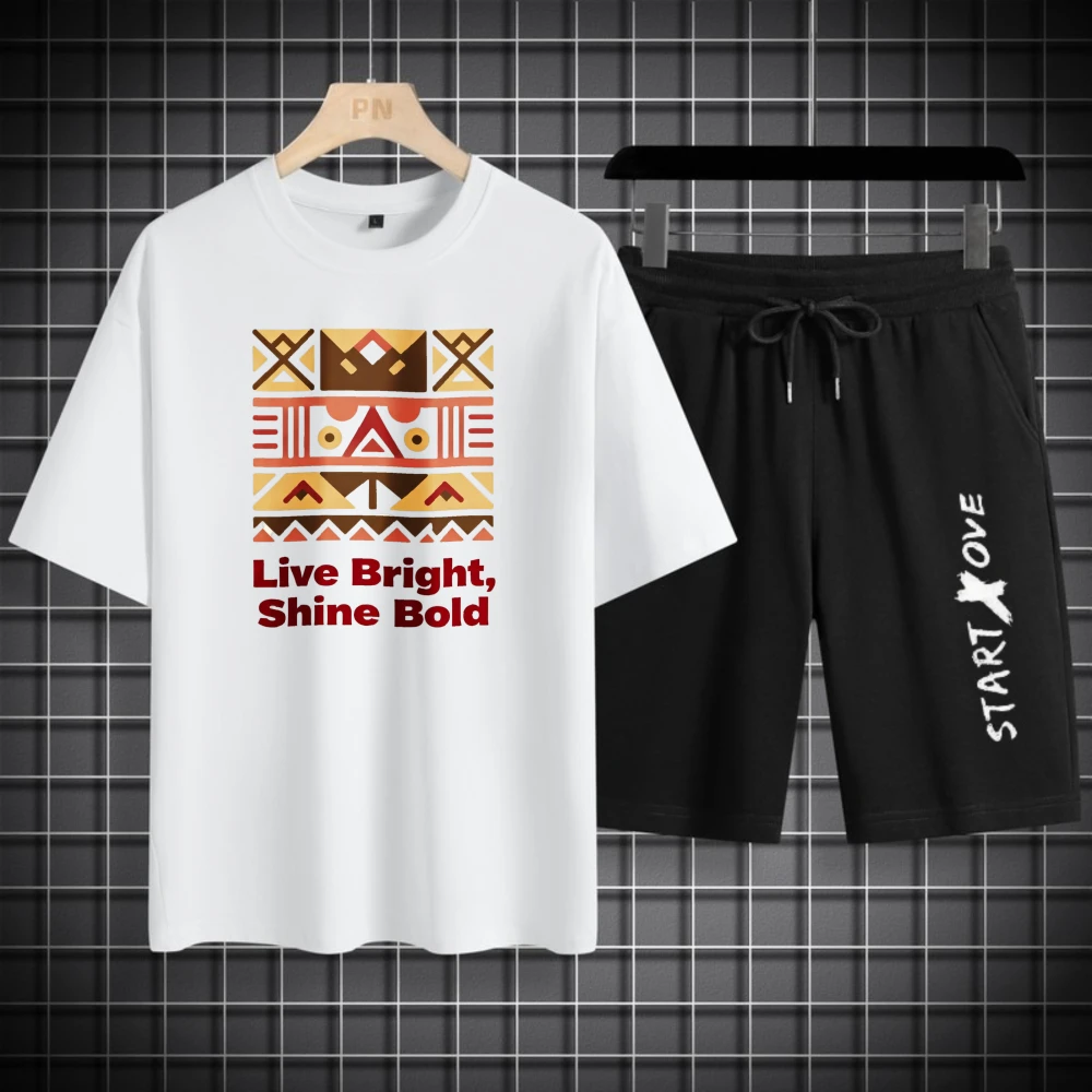 Men's T-shirts Sets Men's sweatshirt set Breathable football Summer Short Sleeve+ Shorts men's chandals Fashion Polyester