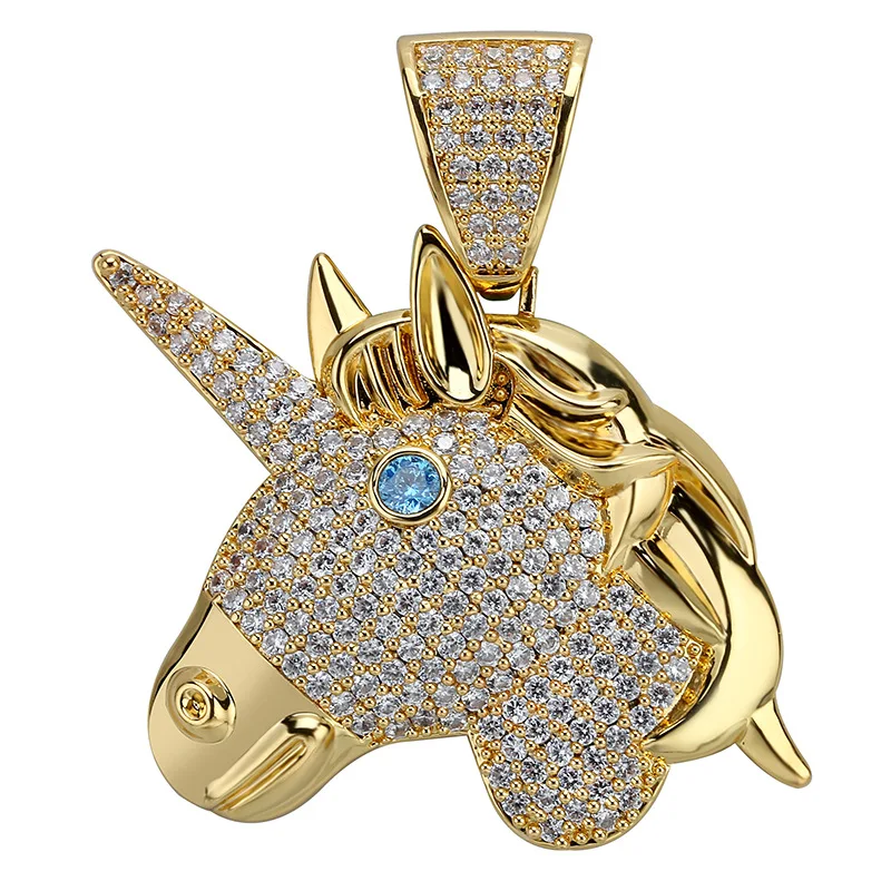 Hip Hop Full AAA CZ Zircon Paved Bling Ice Out Unicorn Pendants Necklace For Men Rapper Jewelry Gold Silver Color Drop Shipping