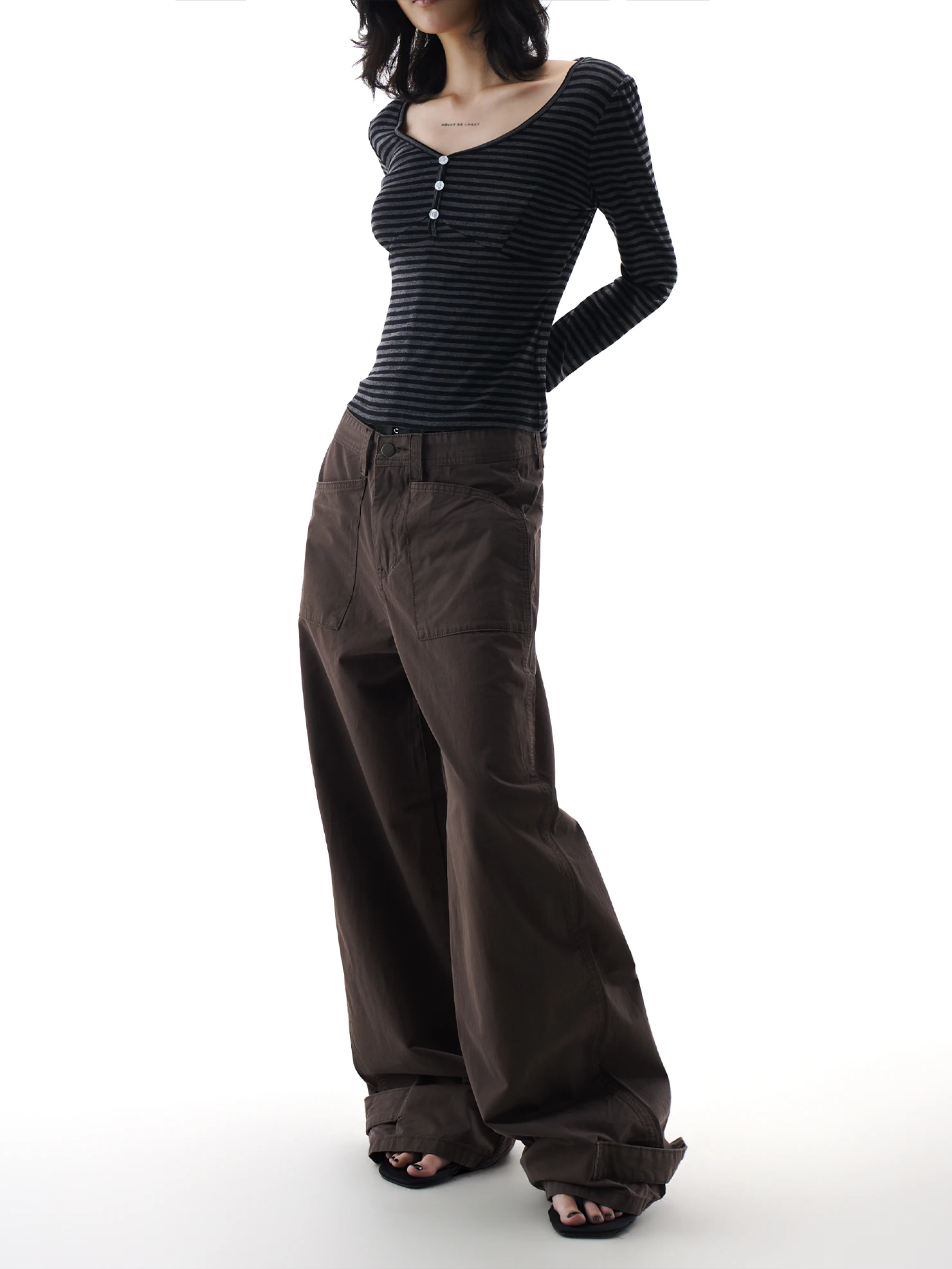 

Женские повседневные брюки American Sle кофейного цвета, весна 2026, свободные, утягивающие, широкие, с отворотами, для работы