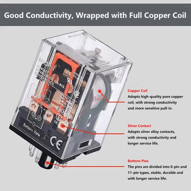 Original MK2P-I MK3P-I Intermediate Relay 11-Pin MK2P-1 MK3P-1 6V 12V 24V 36V 48V 110V 220V 380V DC/AC 10A