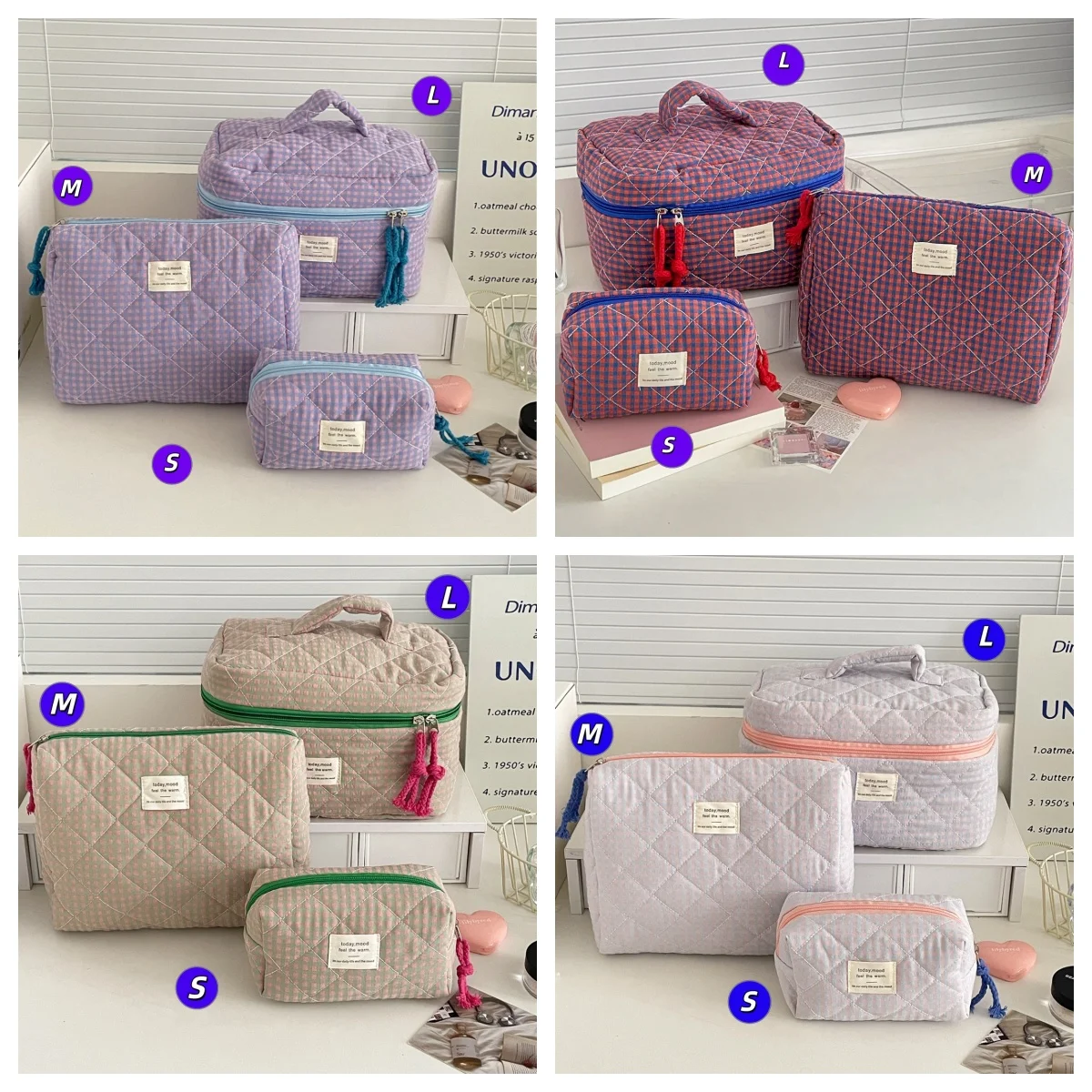 YT Classic Simple Versatile Large Capacity Storage Bag for Travel, Portable Toiletry Bag, Color-Contrast Checkered Makeup Bag