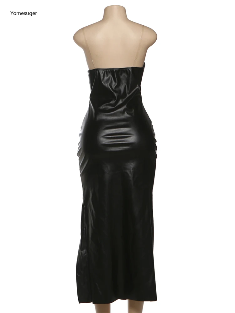 Yomesugar Sexy Halloween PU Strap Dress Donna Irregolare Petto basso Backless Split Skinnny Abiti Coquette Midnight Clubwear