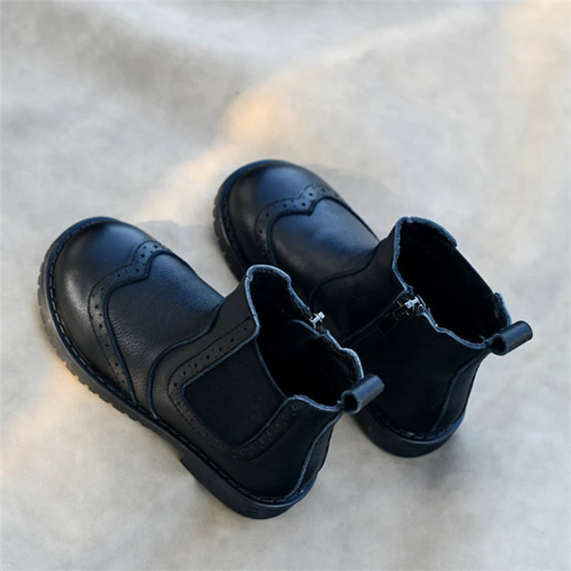 New Children's Soft Cowhide Boots Autumn Winter Ankle Boots Boys Girls Casual Chelsea Shoes Kids Baby Toddler Genuine Leather