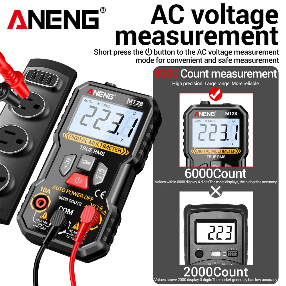 Multimeter Digital Profesional M127 M128 SZ06 Penguji Tegangan AC/DC 6000 4000 2000 Hitungan Alat Deteksi Resistansi Ammeter NCV Ohm