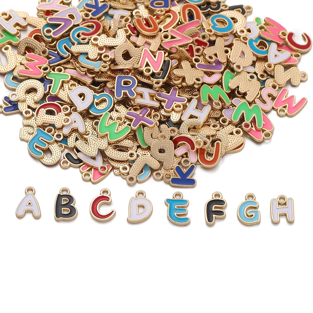 50/100pcs Colorful Enamel A-Z Alphabet Charms Golden Color Metal Letter Pendants For DIY Earrings Jewelry Making Accessories
