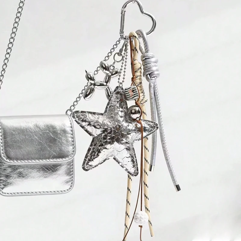 New Leather Star Bag Charm Cute Balloon Dog Rainbow Decorative Keychain Fashion Braided Rope Bag Pendant Accessorie