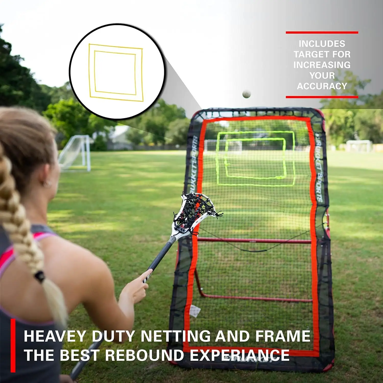 4x7ft Lacrosse Rebounder Pitchback Training Screen, Practice Catching, Throwing, and Shooting