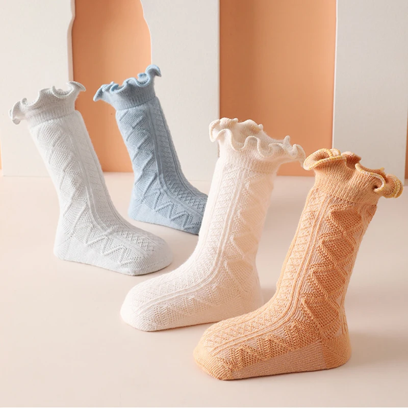 Autumn Winter Japanese Solid Color Lace Ruffle Stitch Long Sock Children Girl Warm Knee Stocking for Baby Cheap Item Accessories