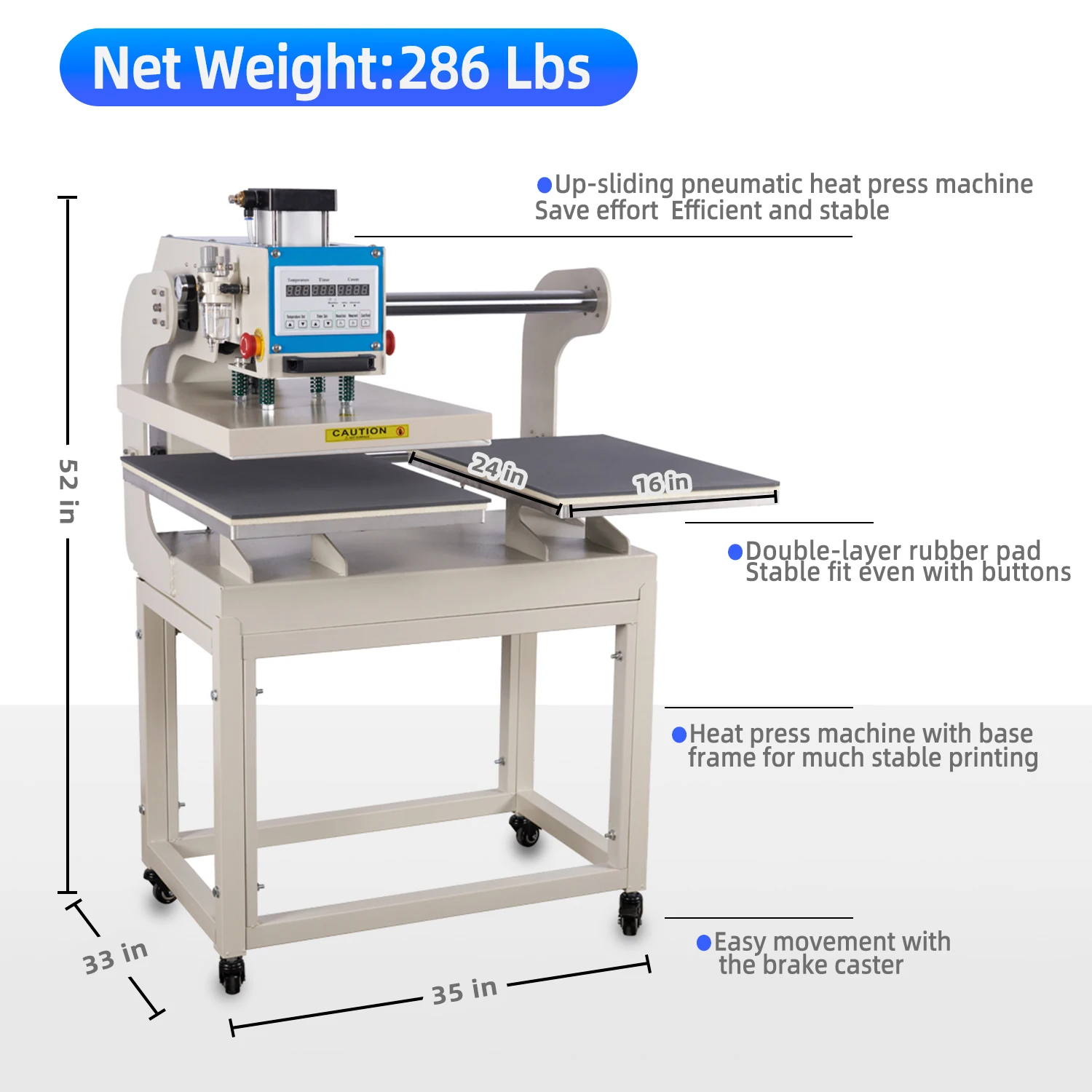 Pneumatic Heat Press Machine 16" X 24" Up-Sliding Dual-Platen T-shirt Heat Transfer Home DIY Auto Modes ＆ Safe Digital Control