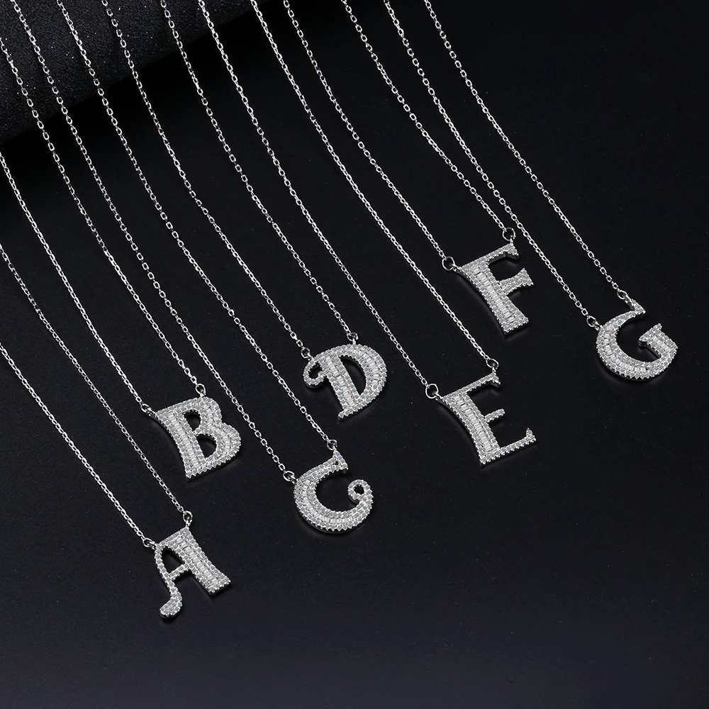 Initial M Letter F 925 Sterling Silver Necklace For Women A-Z Alphabet Pendant Choker Austrian Crystal Jewelry Gifts Accessories