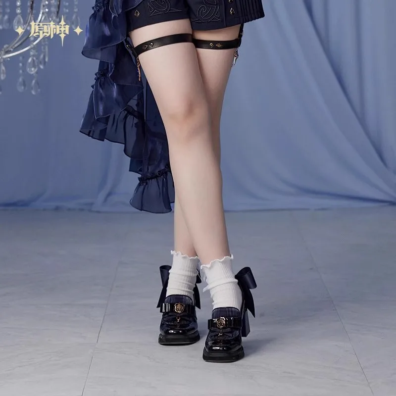 Pré-venda oficial genshin impacto genuíno furina tema impressão série anime quartiiro salto médio retalhos sapatos lefebvre