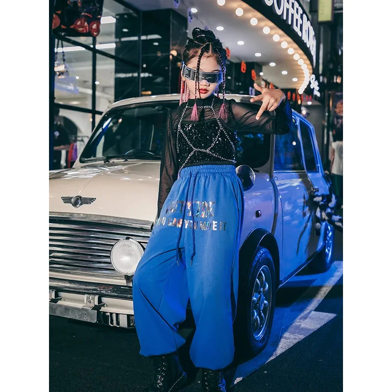 

ZZL Fashion K-pop Stage Costume Black and Blue Sequin Outfits Jazz Dance Hip-hop Street Catwalk Performance Festival Wear