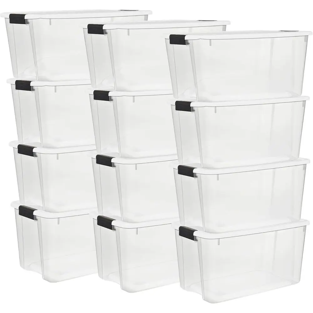 

Набор из 12 прочных контейнеров для хранения с крышками, прозрачный пластик, 70 кварт — сверхпрочные органайзеры для шкафа, ванной