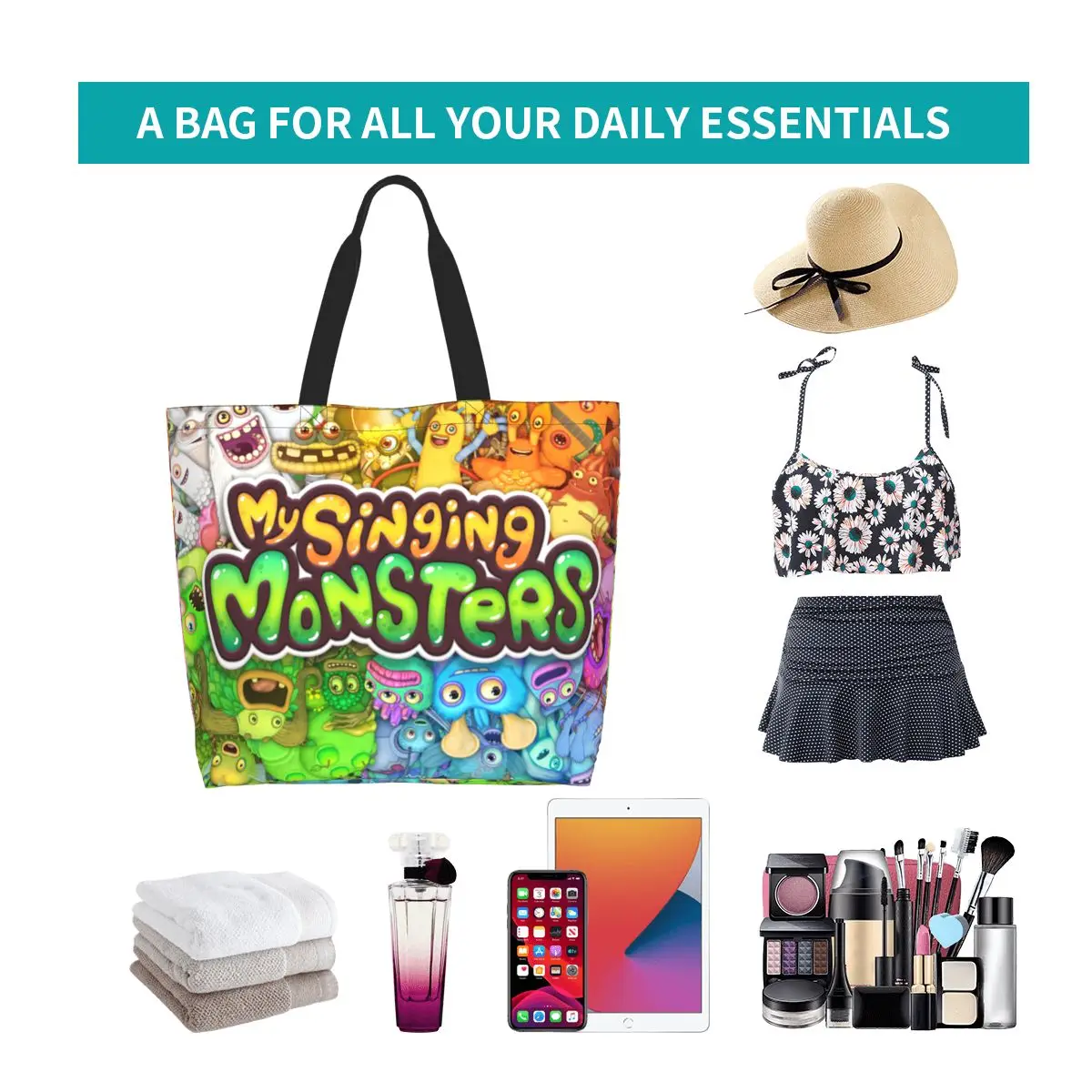 My Singing Monsters Collage Game Cartoon Shopping Tote Bag Canvas Large Capacity Shoulder Bags Shopper Grocery Handbag for Women