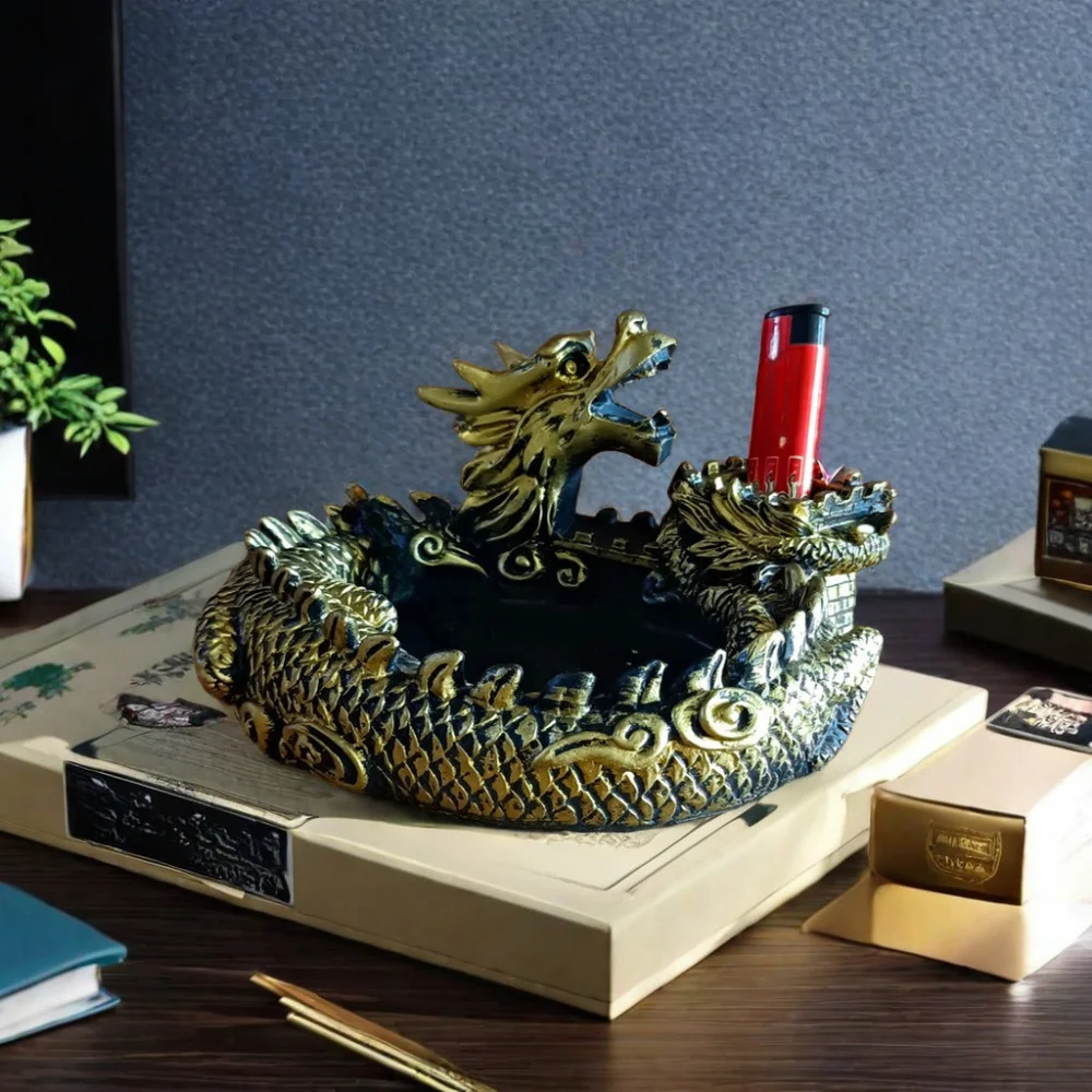 Resin Dragon Ashtray Portable Cigar Ashtray Indoor Outdoor Stand Animal Ornaments Household Living Room Bedside Office Ashtray