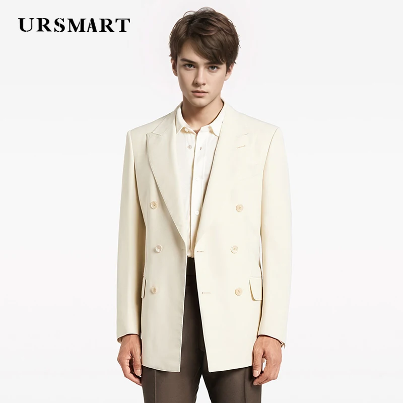 Classic Men's Suit Spring and Autumn New Product Off White Double breasted Gentleman Style Casual Suit Tailored Coat for Men