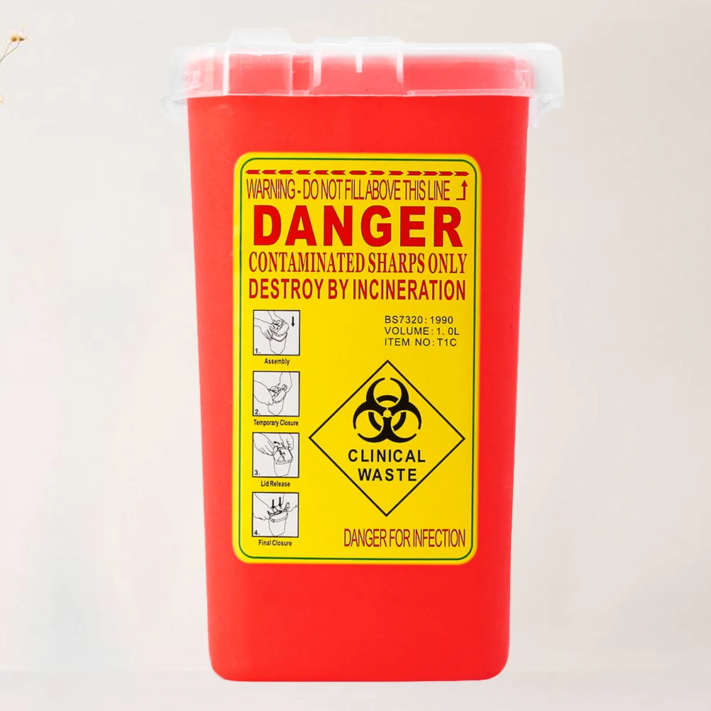 1pc Sharps Container Red Durable Needle Disposal Bin Portable Compact Medical Waste Solution For Home Clinic Hospital Travel Use