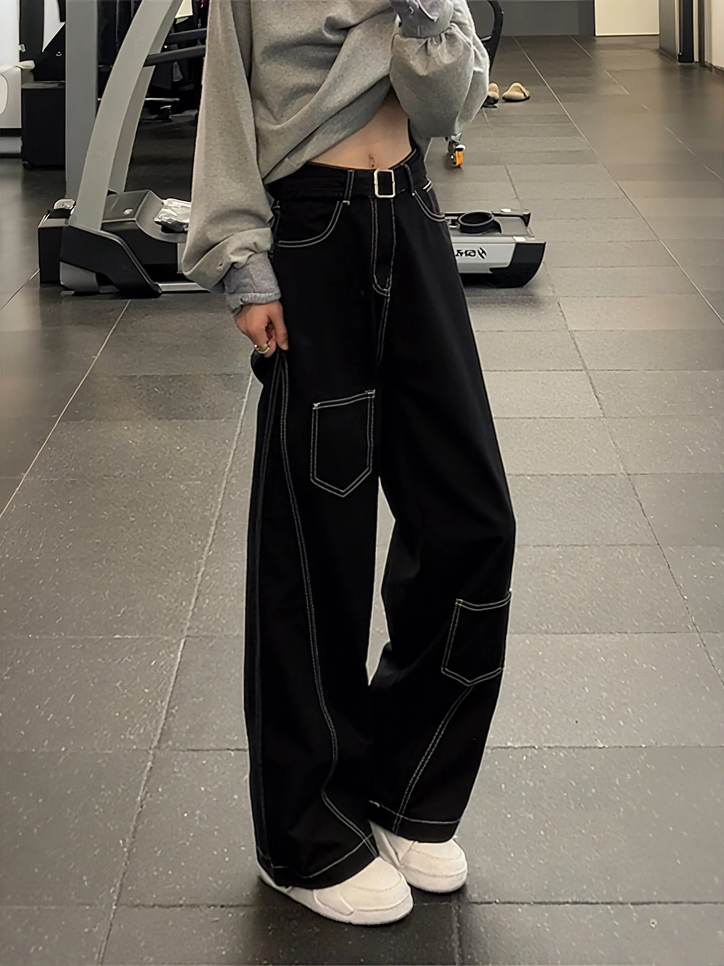 Cleanfit Black Knife  Jeans Men's Women's Slim Straight Leg Design Suspenders Wide Leg Micro Flared Pants Youth Fashion