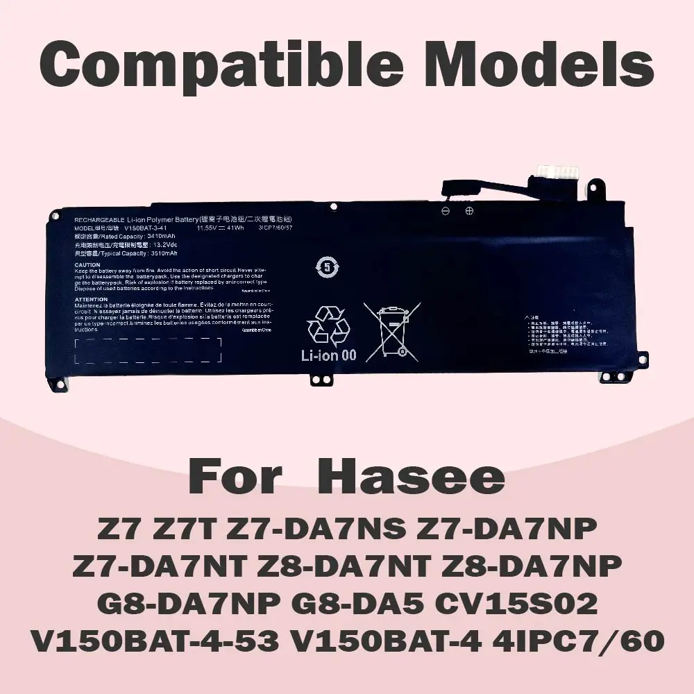V150BAT-3-41 Laptop Battery Replacement for Hasee Z7 Z7T Z7-DA7NS Z7-DA7NP Z7-DA7NT Z8-DA7NT Z8-DA7NP G8-DA7NP G8-DA5 CV15S02 Se