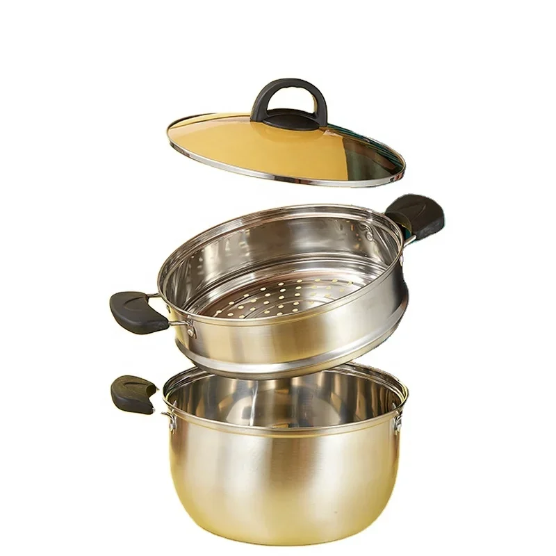 Double Stainless Steel Steamer Cooking Dumpling Steamer Kitchen Cookware Set with Glass Cover