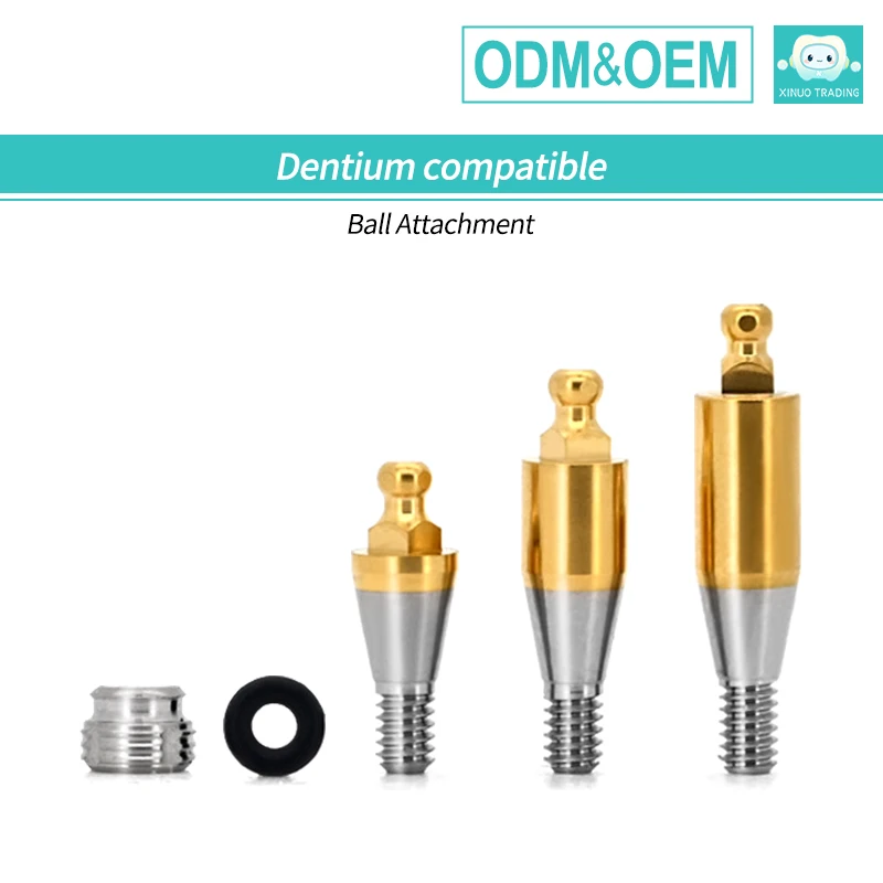 6 Set OEM Factory Direct Titanium Ball Abutment Set for Dentium with Housing Silicone Cap & Dental Attachment