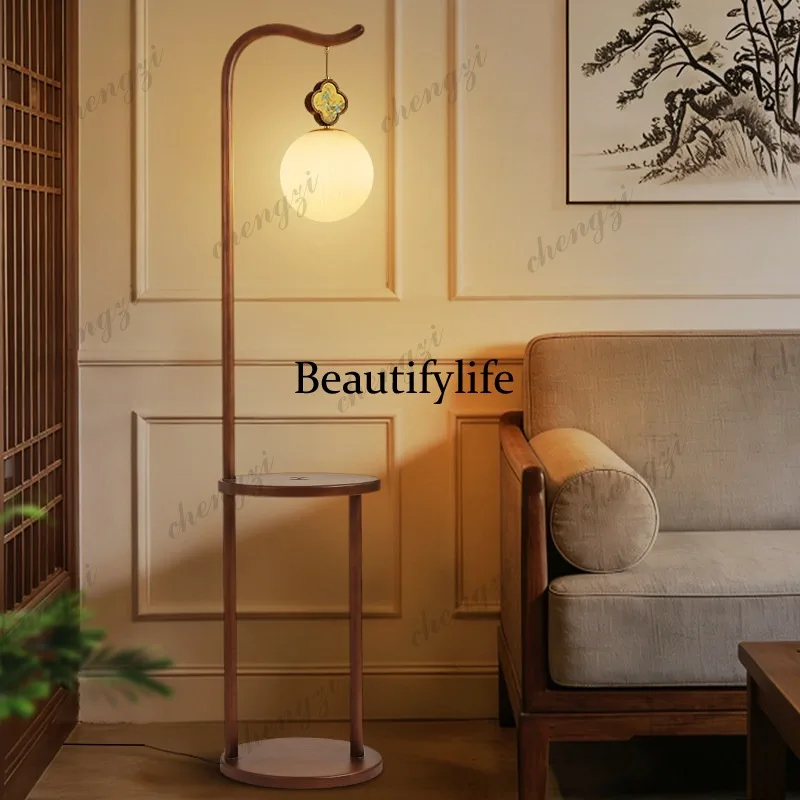 Living room decorative light new Chinese 2026 new solid wood bedroom tea room study floor lamp