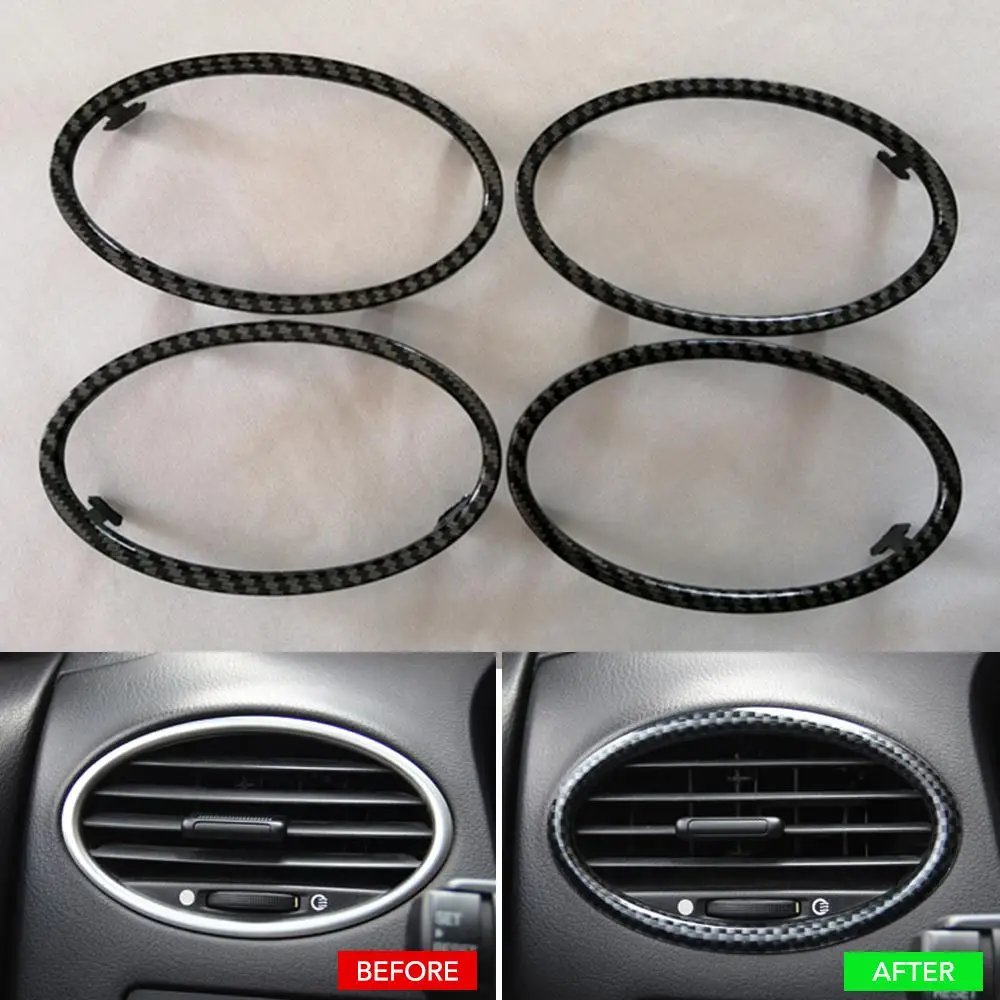 4PCS For Ford Focus 2 2005-2013 air conditioning ABS chrome trim outlet decoration circle ring auto accessories