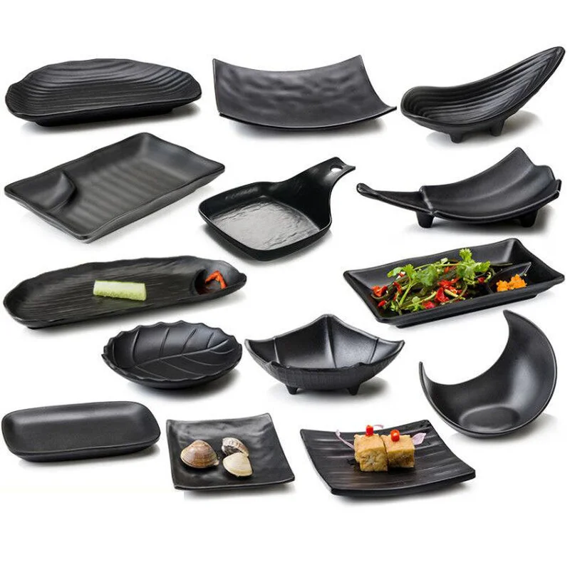 Kitchen Utensils Set Creative Black Food Grade Plastic Bone Plate Personality Sushi Fruit Dessert Plate Restaurant Kitchen Dish