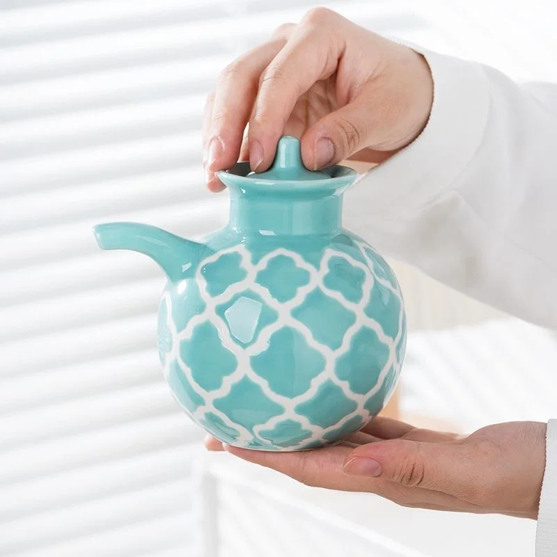 

Контейнер для хранения масла без BPA, 400 мл, небесно-голубая керамическая бытовая бутылка для масла, американский синий масляный уксус с принтом, кухонные аксессуары