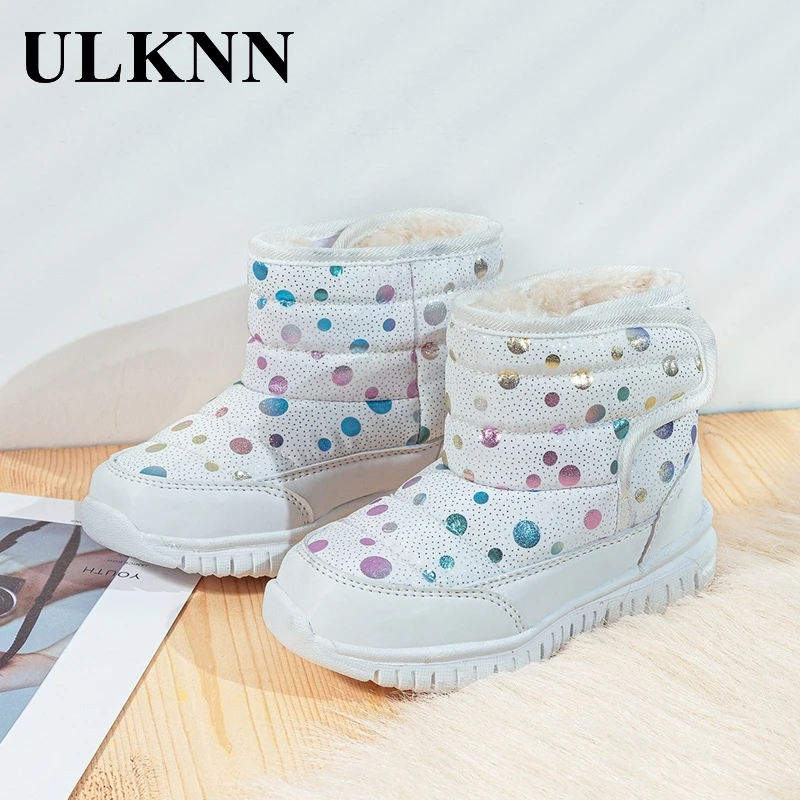 ULKNN Cotton-Padded Shoes For Children Kids Snow Boots 2023 New Style Plus Velvet Baby Girls' Winter Warm Comfortable Footwears