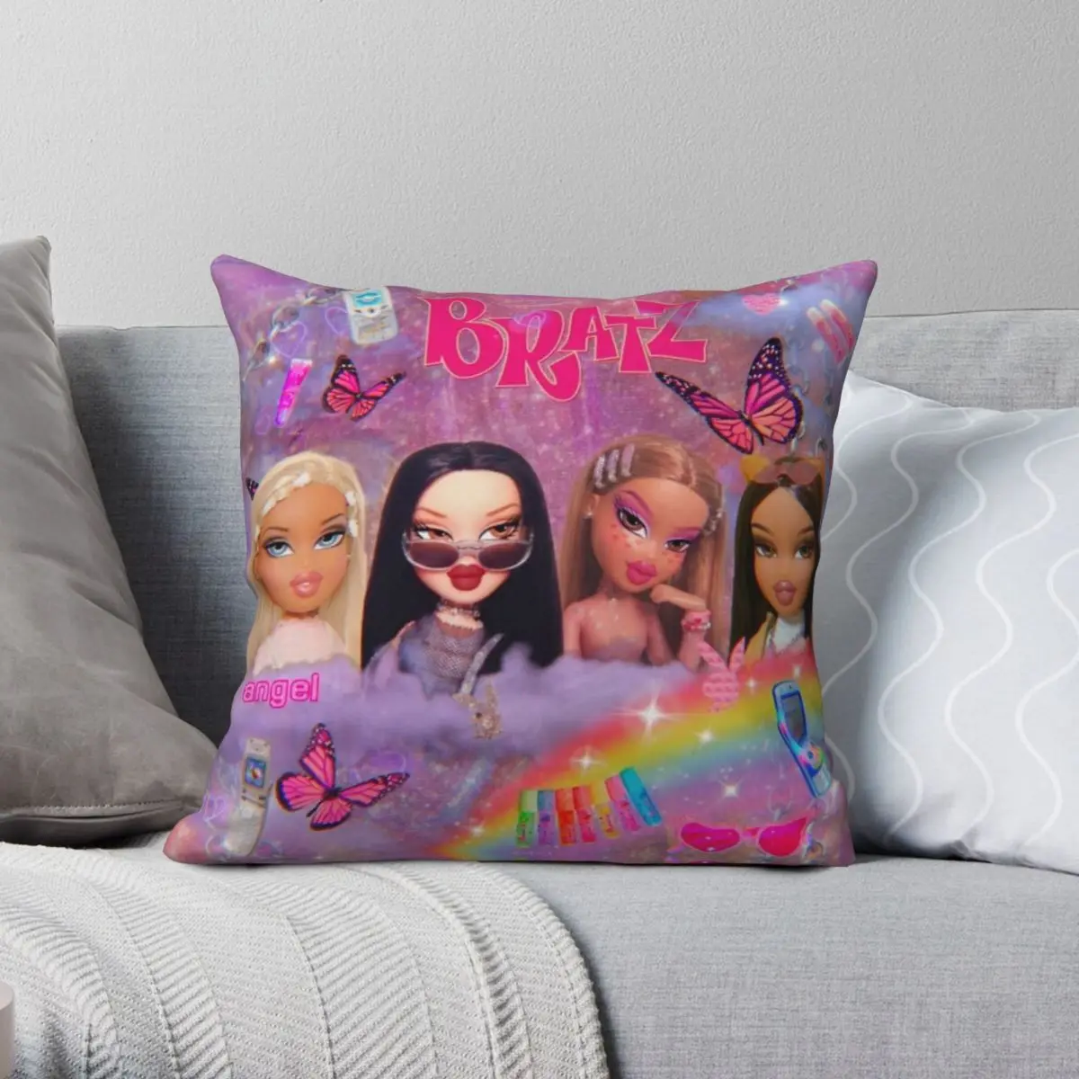 Y2K Bratz Collage Pillowcase Polyester Linen Velvet Pattern Zip Decorative Pillow Case Home Cushion Cover