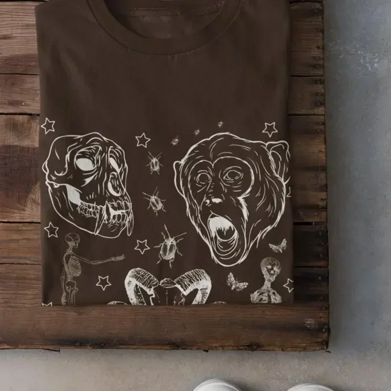 Skulls T Shirt Grunge Clothing Goblincore Dark Cottagecore Academia Moths Witchy Alt Taxidermy Fairy