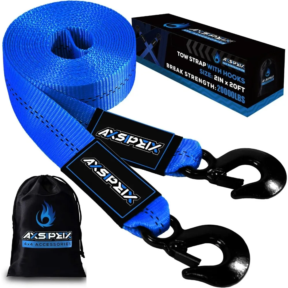 

Nylon Tow Strap with Hooks Heavy Duty, 2”x20’(20,000lbs) Recovery Rope Car Tow Strap for UTV, ATV, Truck(Blue)
