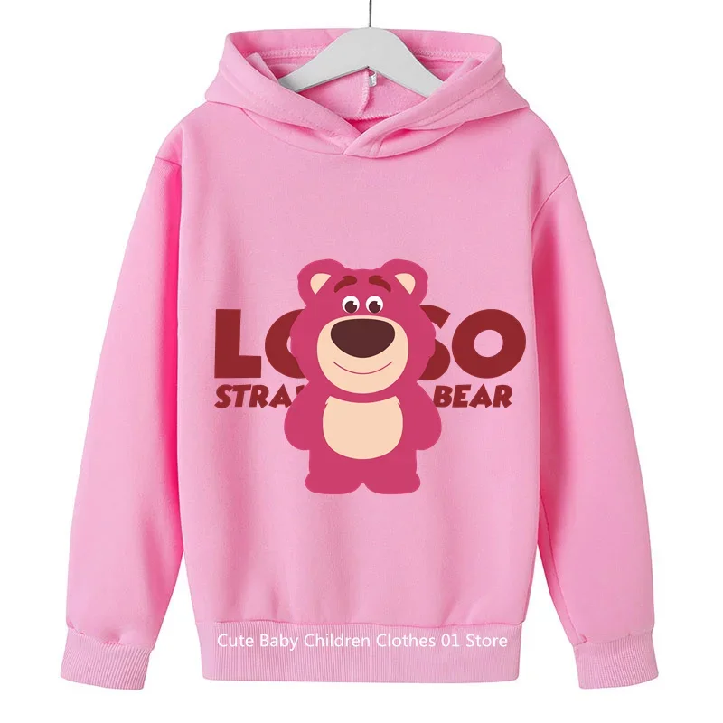 Cartoon Pink Strawberry Bear Kids Hoodie Boys Girls 2024 Fashion Casual Harajuku Hoodie