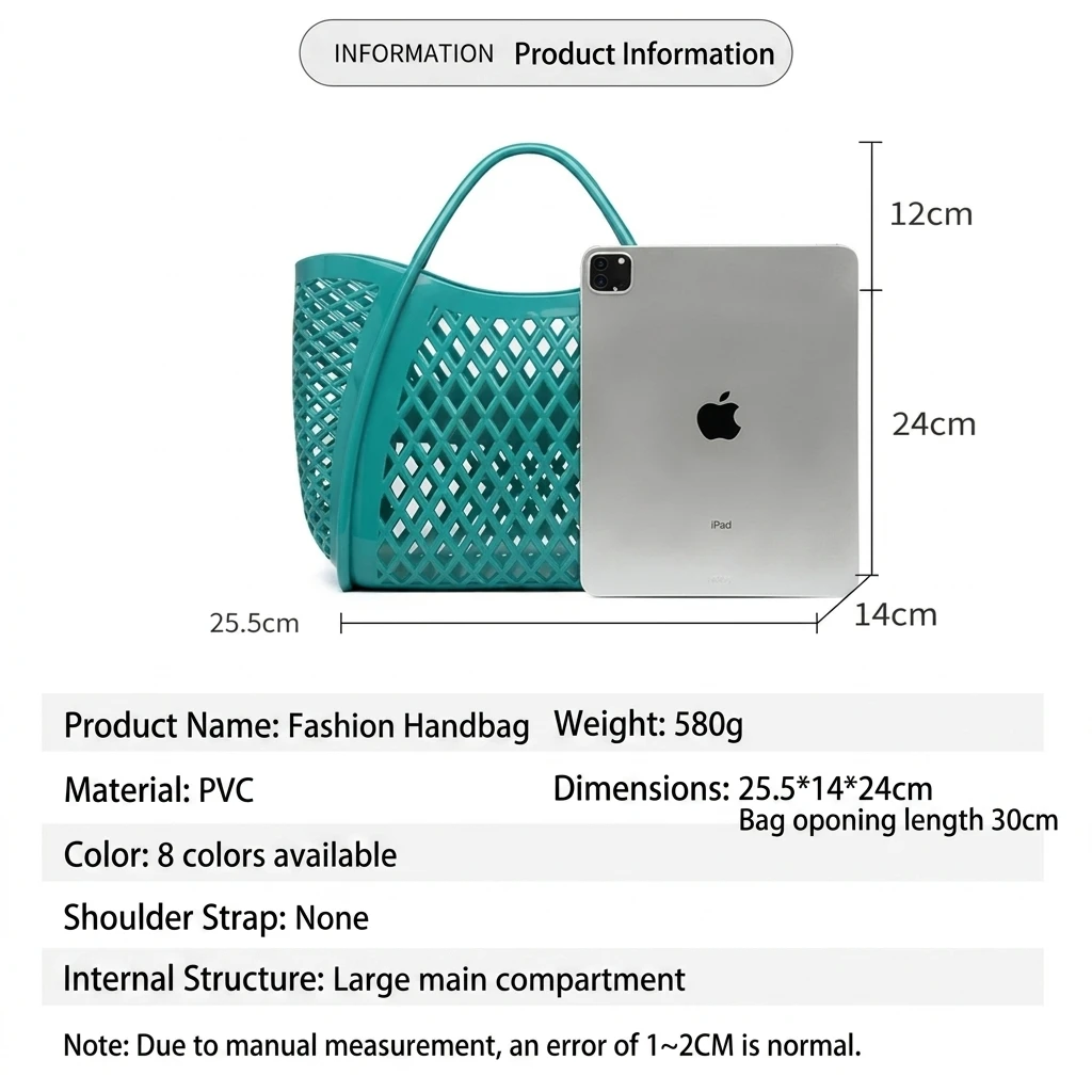 Silicone Hollow Out Jelly Bag Handbag PVC Shopping Basket Picnic Bag Beach Bags Washing and Bathing Storage Baskets Waterproof