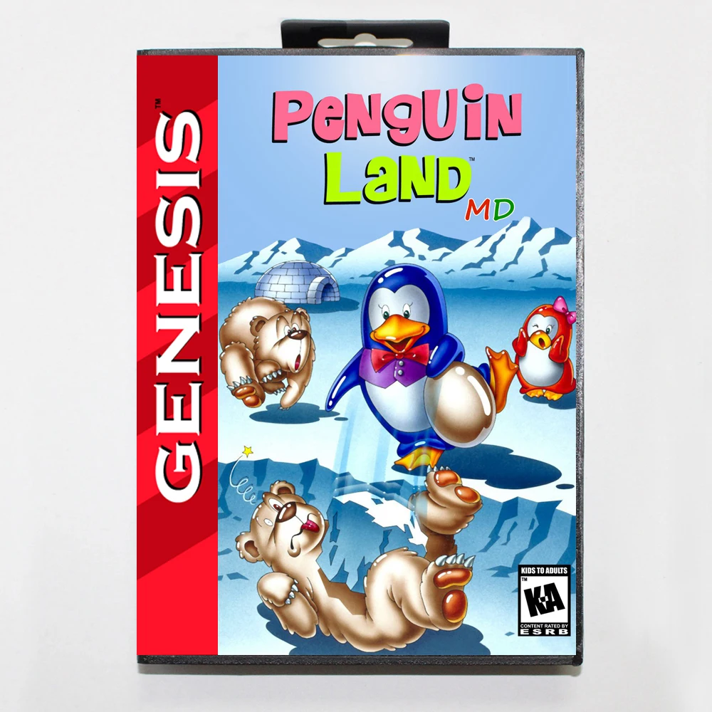 Игровой картридж Penguin Land MD с коробкой из США для 16-битной системы Sega Megadrive Genesis