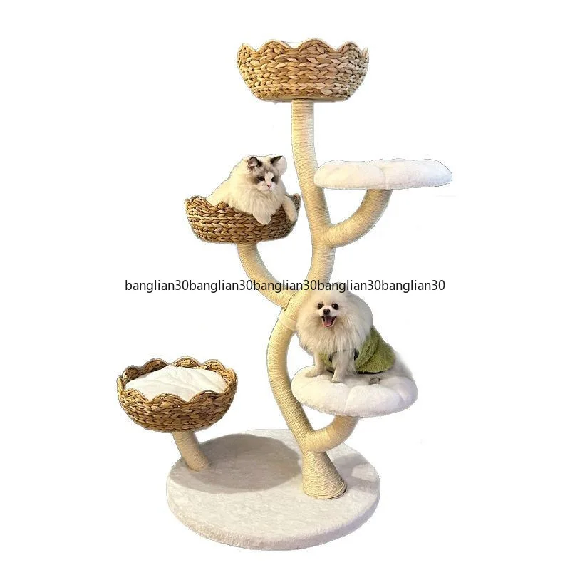 Hand-woven Natural Plantain Leaf Sisal Large Climbing FrameScratching Column Jumping Platform Cat Toy