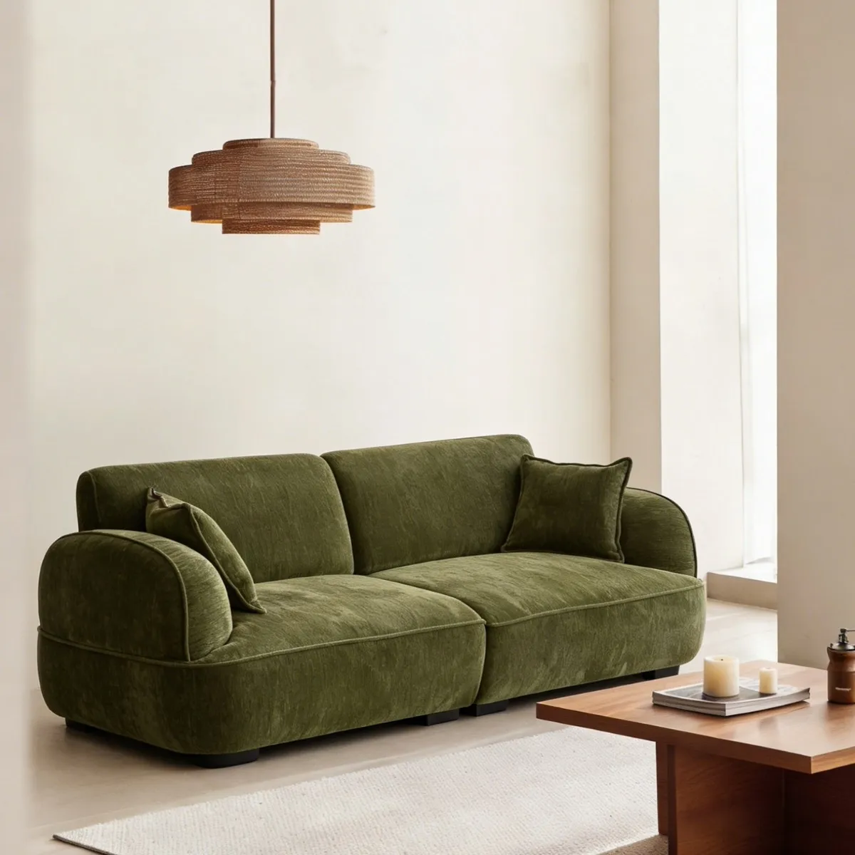 DSA modern simple living room small apartment three-person sofa green fabric sofa