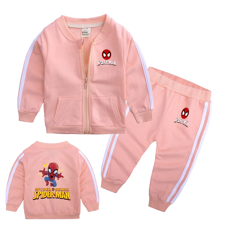 مجموعة Marvel Kids مكونة من قطعتين - معطف بسحاب وبنطال رياضي بقلنسوة للأولاد والبنات ملابس أطفال خريفية