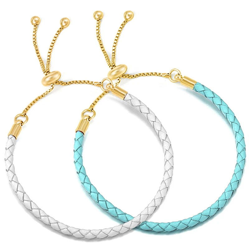 2Pcs/Lot Gold Color Drawstring Leather Chain Charm Bracelets Fit DIY Beads Luxury Bracelet Pulsera For Women Men Jewelry Gifts