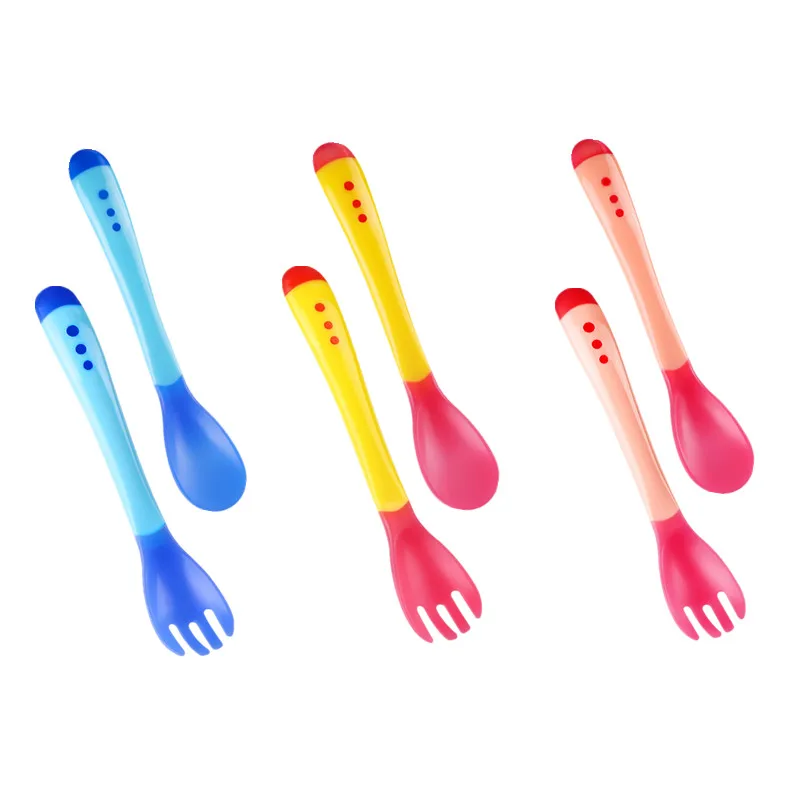 Baby Feeding Spoon Frok Food Grade Silicone Heat Sensitive Spoon for Children Feeding Tableware Temperature Sensitive Spoon Frok